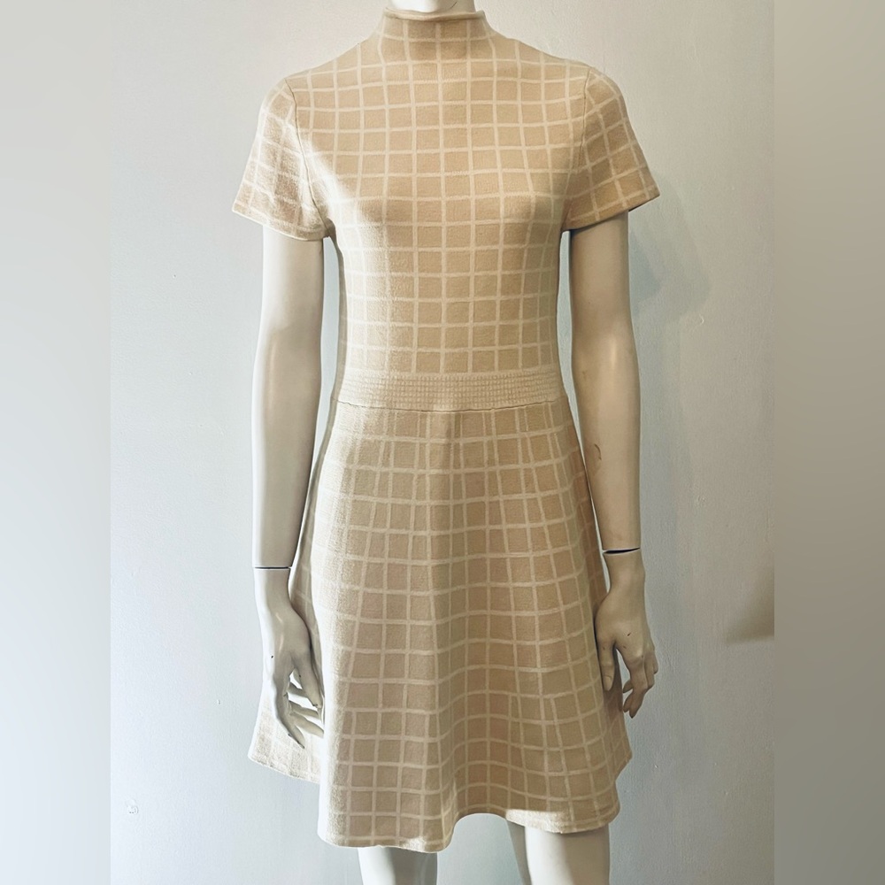 Tahari Beige Checkered Mini Dress